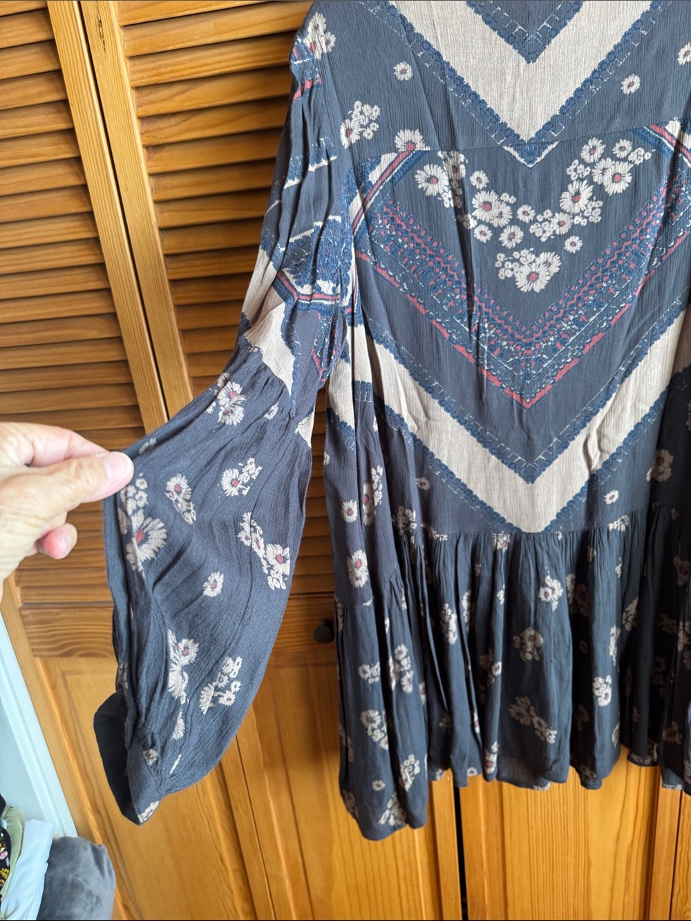 FREE PEOPLE Boho Floral Button-Front Midi Dress Dark Brown - Picture 8 of 12